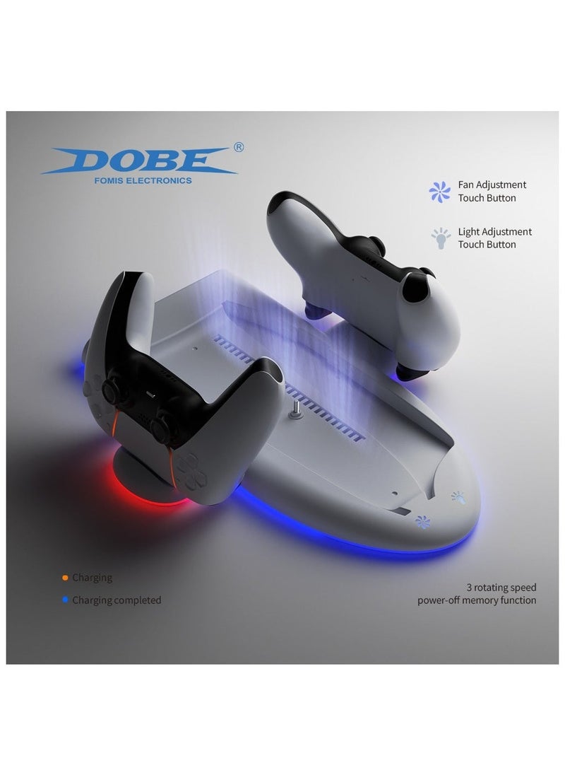 DOBE - PS5 Slim Stand and Cooling Station with RGB LED Charging Station for PS5 Slim Console Cooling Dock with 3-Level Cooling Fan and Dual PS5 Controller or PS5 Edge Controller Charger - Image 1