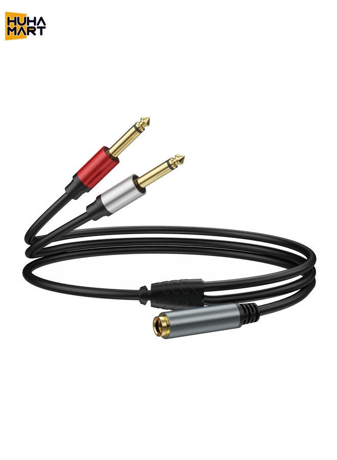 HuHa Mart 1m 6.35mm TRS Stereo Female to 2 x 6.35mm TS Male Mono Audio Adapter Cable(Black) - Image 1