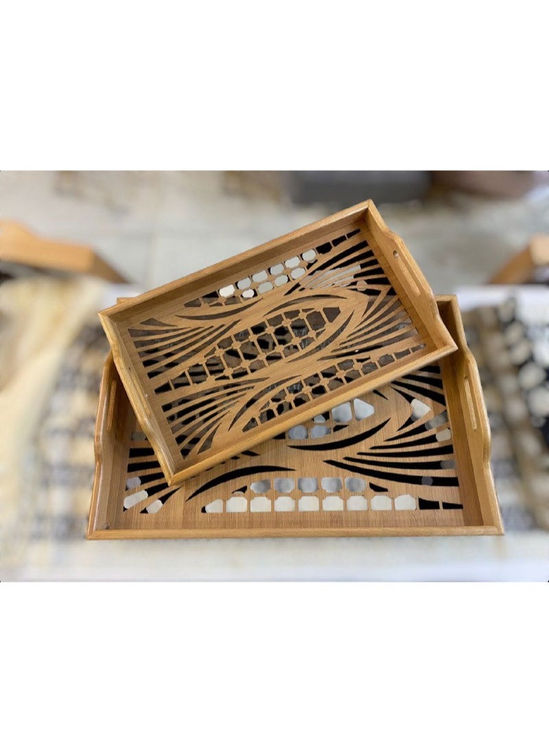 Generic Beech wood tray set Laser engraved with a 5mm acrylic protective layer Two-piece set, large size 60 x 40 cm Small size 50 x 30 cm  - Image 2
