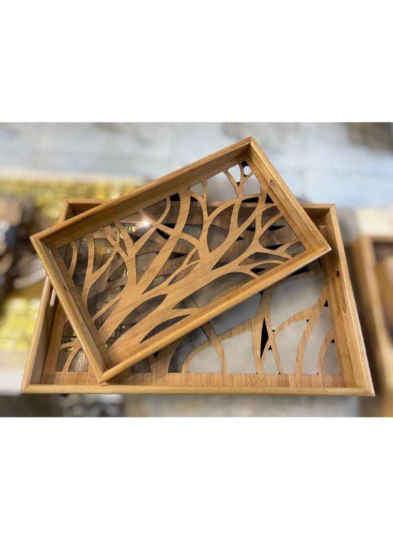 Generic Beech wood tray set Laser engraved with a 5mm acrylic protective layer Two-piece set, large size 60 x 40 cm Small size 50 x 30 cm  - Image 5