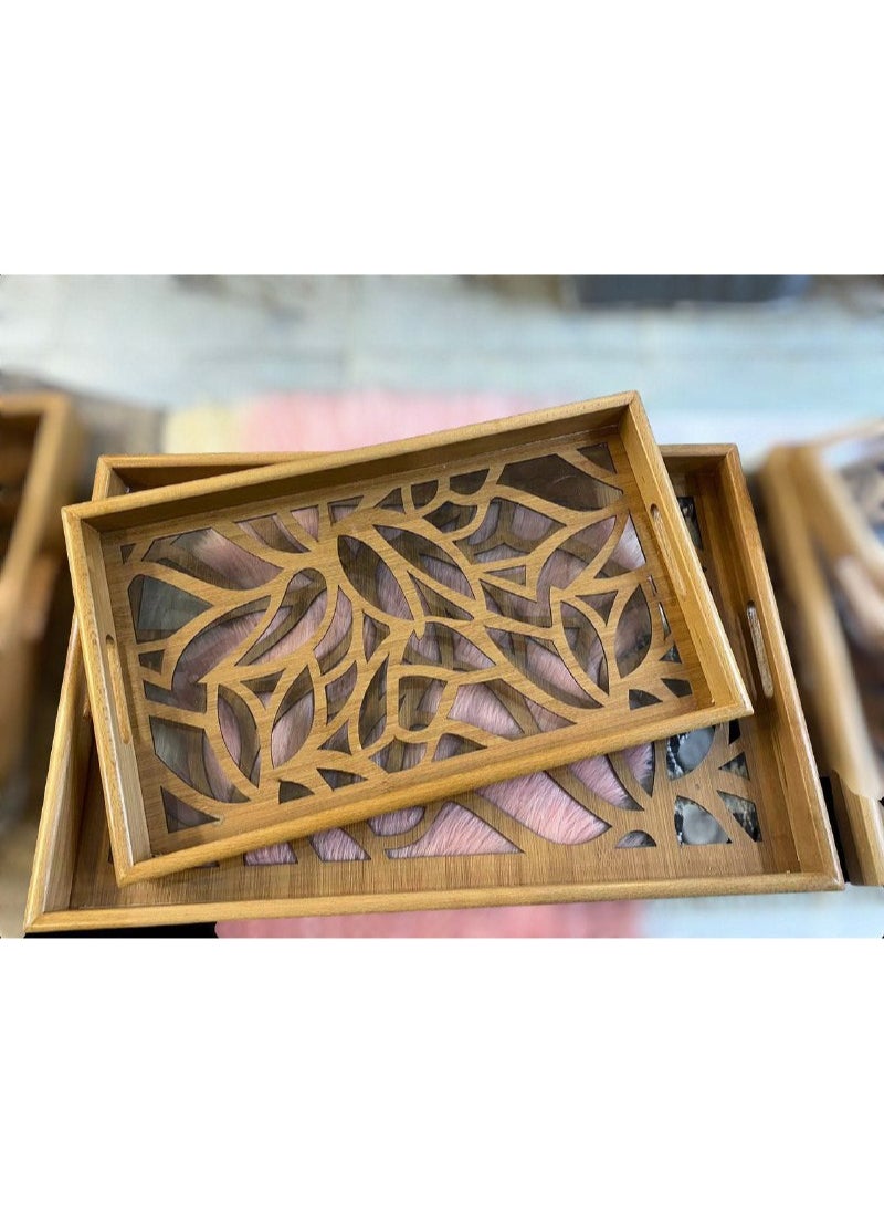 Beech wood tray set Laser engraved with a 5mm acrylic protective layer Two-piece set, large size 60 x 40 cm Small size 50 x 30 cm