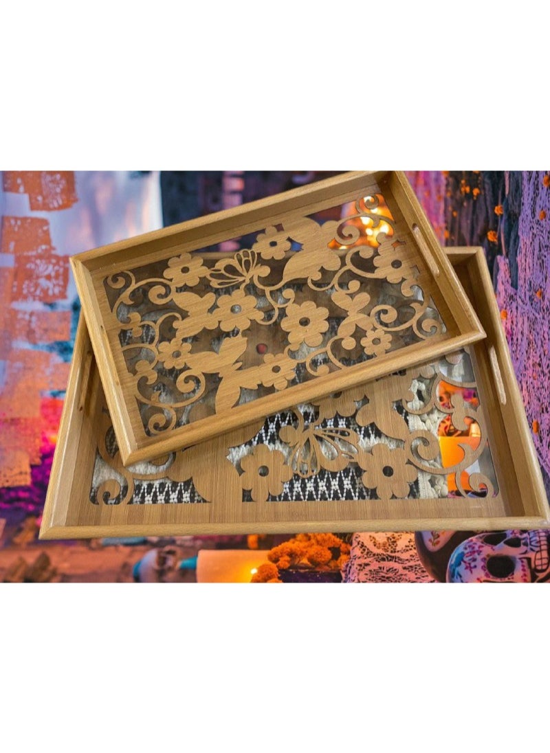 Generic Beech wood tray set Laser engraved with a 5mm acrylic protective layer Two-piece set, large size 60 x 40 cm Small size 50 x 30 cm  - Image 3