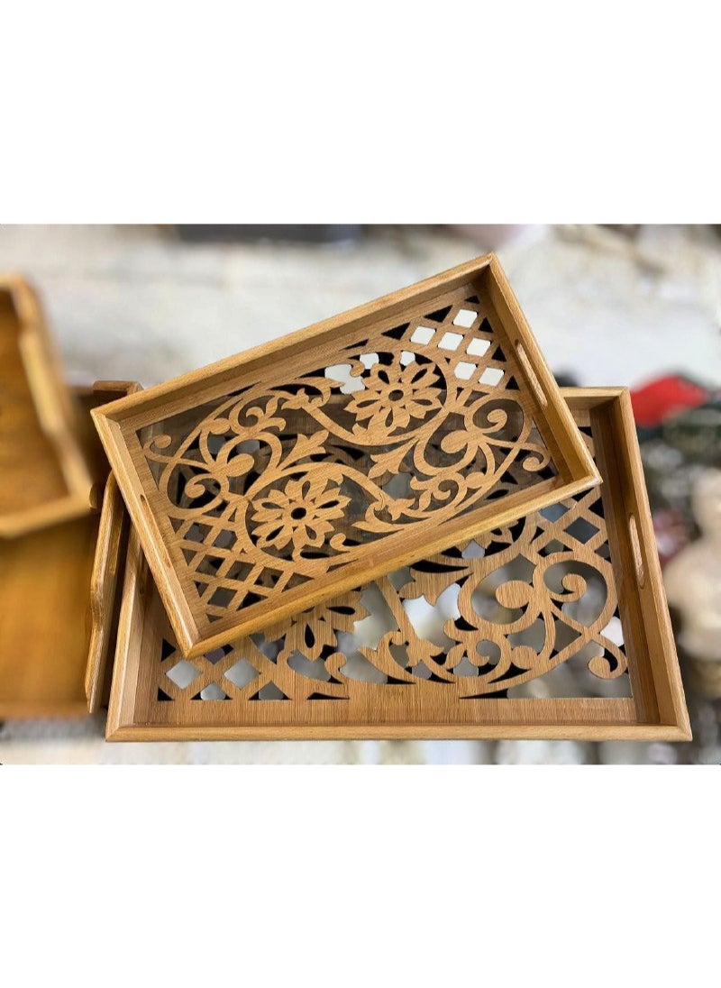 Generic Beech wood tray set Laser engraved with a 5mm acrylic protective layer Two-piece set, large size 60 x 40 cm Small size 50 x 30 cm  - Image 4