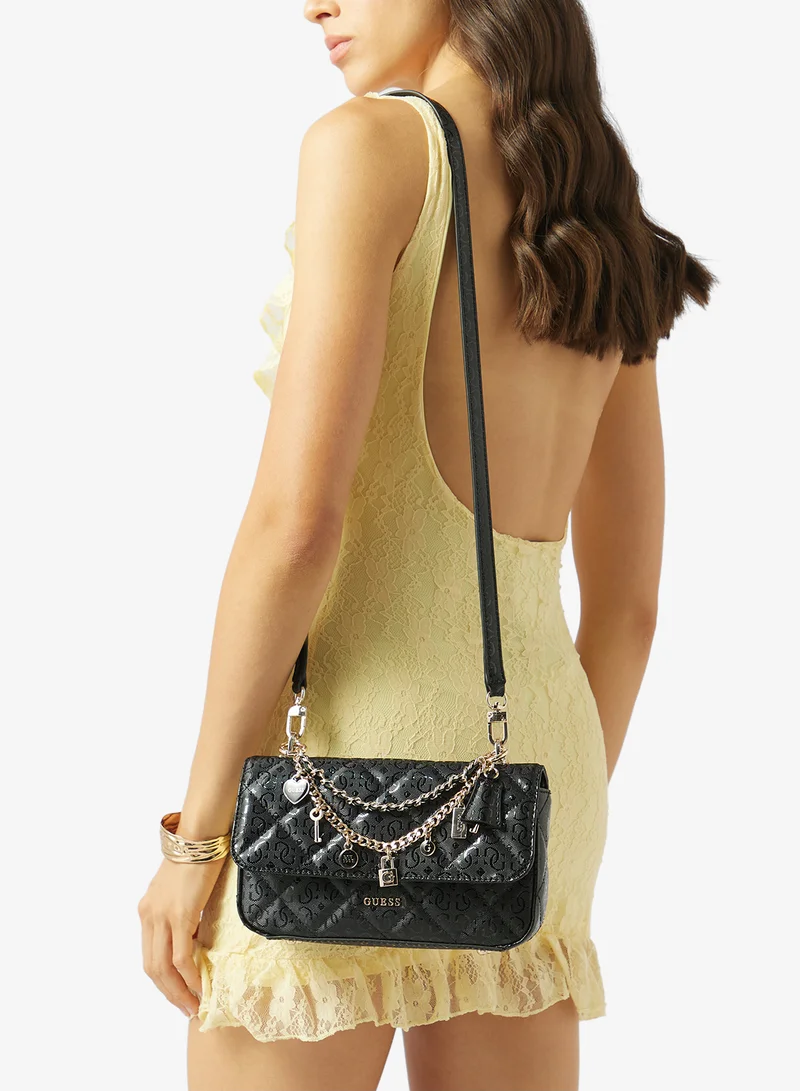 Guess BLACK Libby Flap Over Crossbody Bag for Women | Best Price UAE