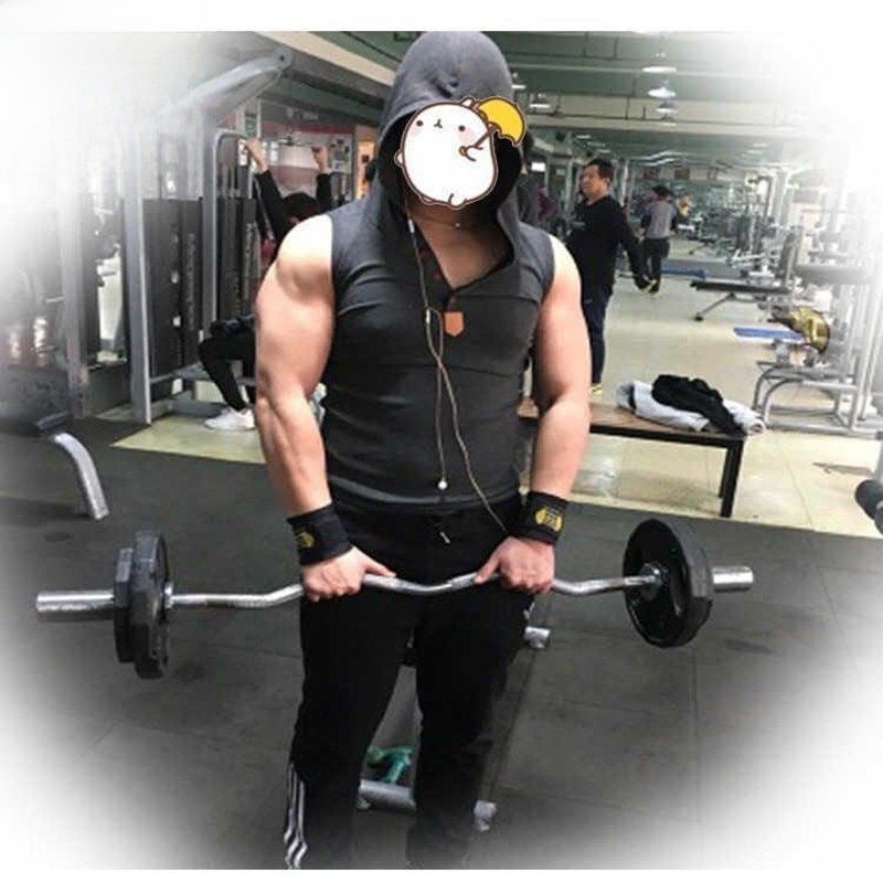 Mens Fitness Sleeveless Sweater Hooded Vest Cardigan Korean Sports Vest Slim Fit Top Waistcoat Summer Hoodie Deep. gray pullover 