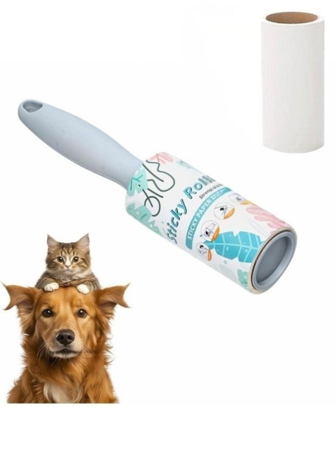 Lint remover with 2 refills, each refill containing 10 sheets, a brush for removing lint and pet hair from clothing, a hair removal set made of adhesive paper with an angled design for dust removal, suitable for removing hair, crumbs, and more. - Image 1