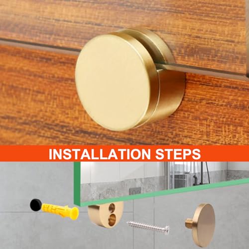 AWEN Mirror Clips 5-11mm Thick Glass Clamps Wall-Mounted Mirror Hanger Gold Pure Copper Mirror Mounting Clips for Wall Bathroom Dresser(4 Pcs), Medium, GB044G - Image 4
