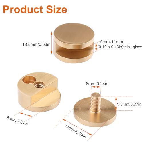 AWEN Mirror Clips 5-11mm Thick Glass Clamps Wall-Mounted Mirror Hanger Gold Pure Copper Mirror Mounting Clips for Wall Bathroom Dresser(4 Pcs), Medium, GB044G - Image 2