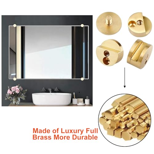 AWEN Mirror Clips 5-11mm Thick Glass Clamps Wall-Mounted Mirror Hanger Gold Pure Copper Mirror Mounting Clips for Wall Bathroom Dresser(4 Pcs), Medium, GB044G - Image 5