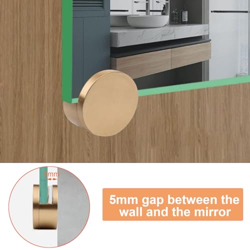 AWEN Mirror Clips 5-11mm Thick Glass Clamps Wall-Mounted Mirror Hanger Gold Pure Copper Mirror Mounting Clips for Wall Bathroom Dresser(4 Pcs), Medium, GB044G - Image 3