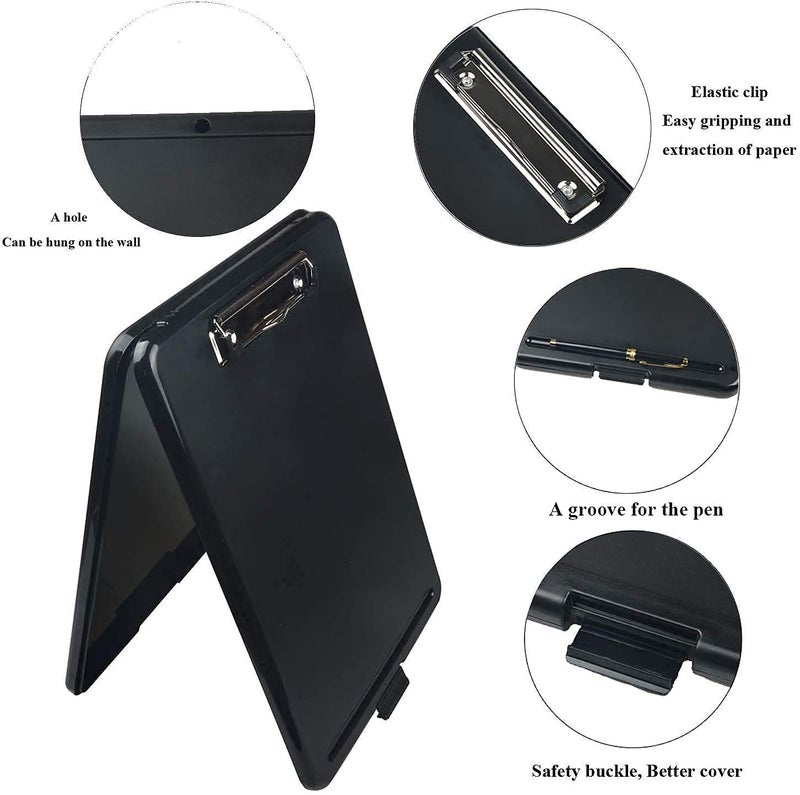 PRANIJ Versatile Foldable Plastic Clipboard with Built-in Storage and Pen Holder - Ideal for School, Office, Travel - Perfect for Students, Teachers, Doctors, Nurses, Professionals (Black) - Image 2
