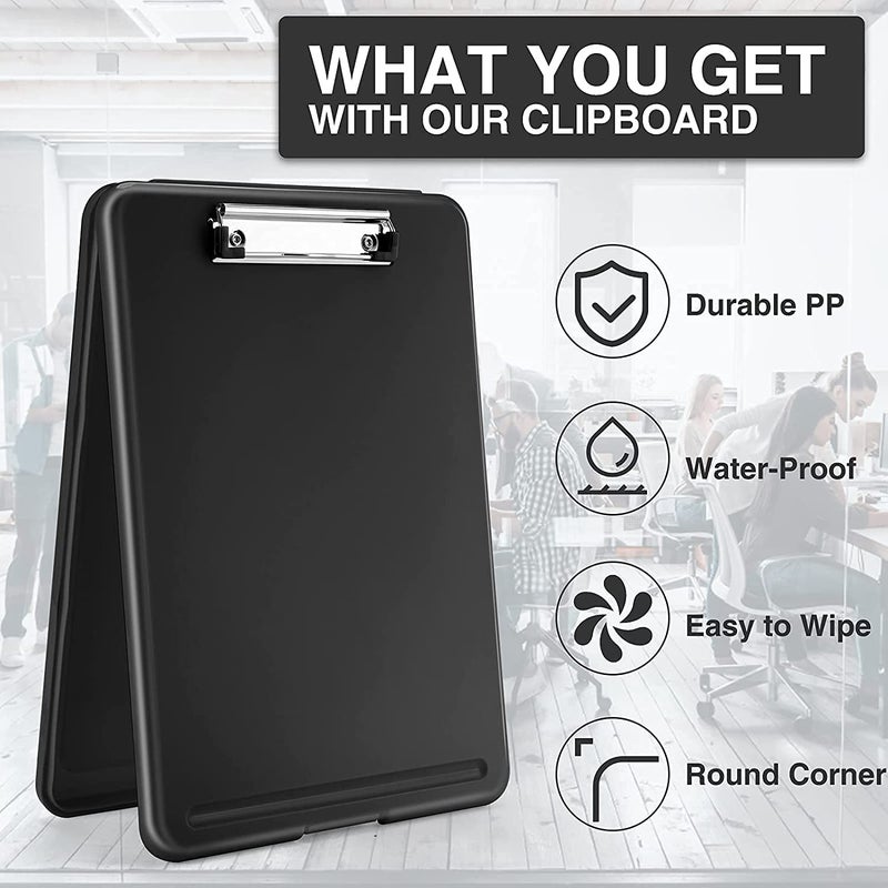 PRANIJ Versatile Foldable Plastic Clipboard with Built-in Storage and Pen Holder - Ideal for School, Office, Travel - Perfect for Students, Teachers, Doctors, Nurses, Professionals (Black) - Image 5