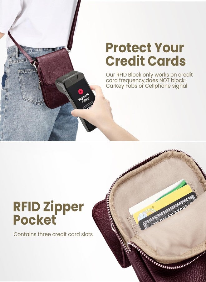 بيفن حقيبة كروس صغيرة من الجلد الطبيعي للنساء من بيفن، حقيبة كروس للهاتف المحمول مزودة بفتحات للبطاقات مع خاصية حجب RFID، لون أحمر خمري، 12.7 سم (طول) × 5.51 سم (عرض) × 19.21 سم (ارتفاع)، حقيبة كروس للهاتف المحمول - Image 3