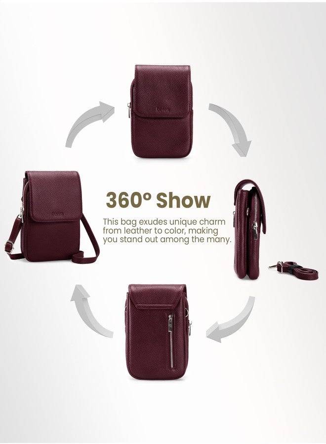 بيفن حقيبة كروس صغيرة من الجلد الطبيعي للنساء من بيفن، حقيبة كروس للهاتف المحمول مزودة بفتحات للبطاقات مع خاصية حجب RFID، لون أحمر خمري، 12.7 سم (طول) × 5.51 سم (عرض) × 19.21 سم (ارتفاع)، حقيبة كروس للهاتف المحمول - Image 5