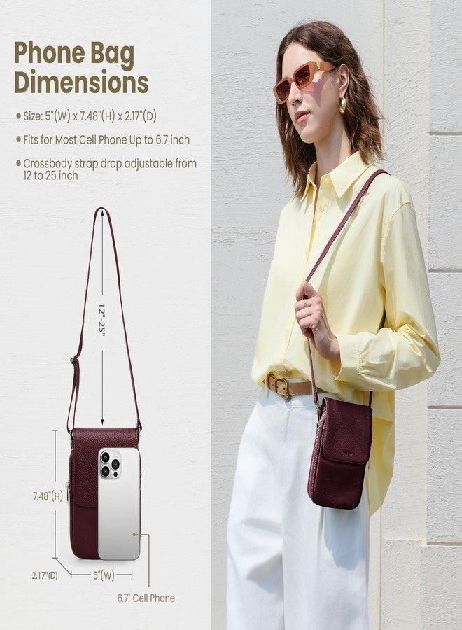 بيفن حقيبة كروس صغيرة من الجلد الطبيعي للنساء من بيفن، حقيبة كروس للهاتف المحمول مزودة بفتحات للبطاقات مع خاصية حجب RFID، لون أحمر خمري، 12.7 سم (طول) × 5.51 سم (عرض) × 19.21 سم (ارتفاع)، حقيبة كروس للهاتف المحمول - Image 2