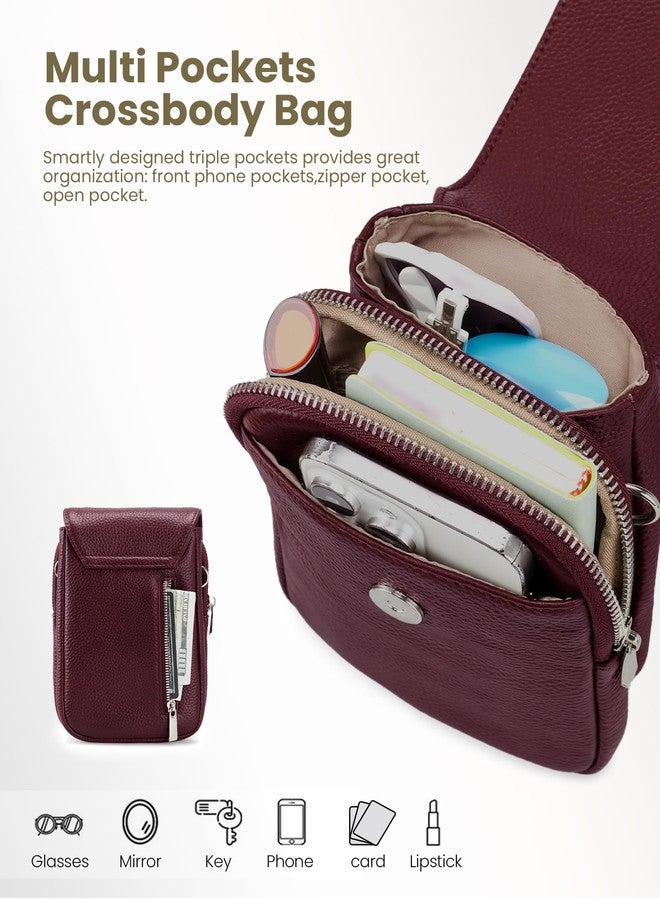 بيفن حقيبة كروس صغيرة من الجلد الطبيعي للنساء من بيفن، حقيبة كروس للهاتف المحمول مزودة بفتحات للبطاقات مع خاصية حجب RFID، لون أحمر خمري، 12.7 سم (طول) × 5.51 سم (عرض) × 19.21 سم (ارتفاع)، حقيبة كروس للهاتف المحمول - Image 4