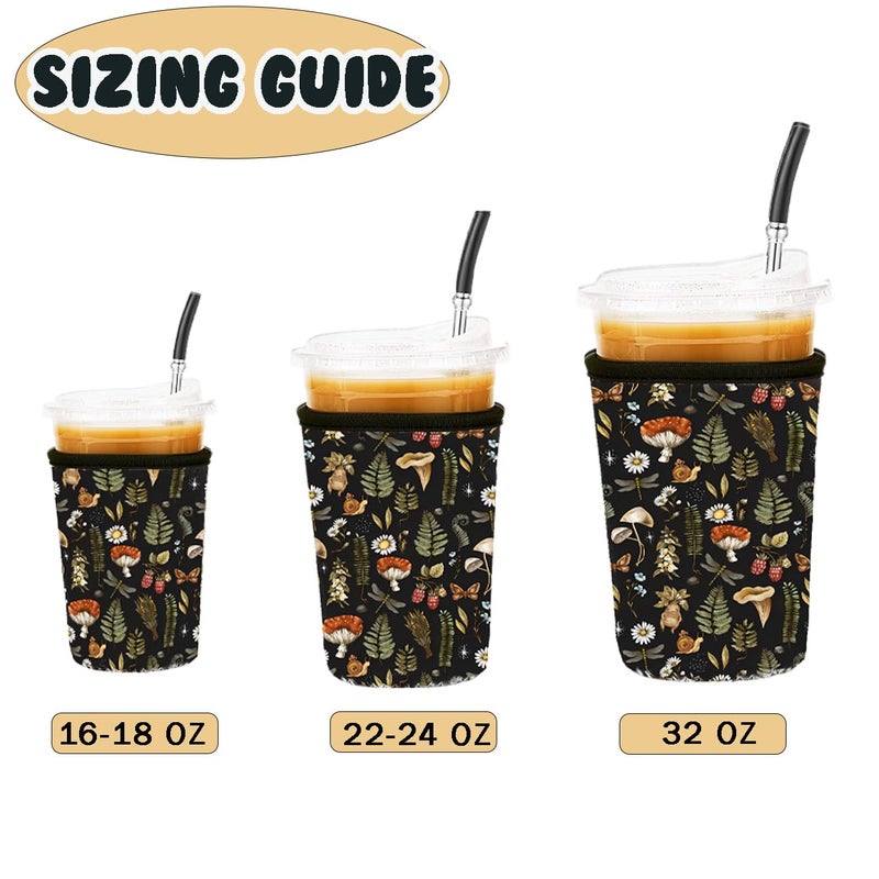 Haevola Reusable Insulated Neoprene Iced Coffee Cup Sleeve, Durable Drink Sleeve for Cold Beverages, Beverage Holder for Iced Coffee (Mushroom Mirage) - Image 5