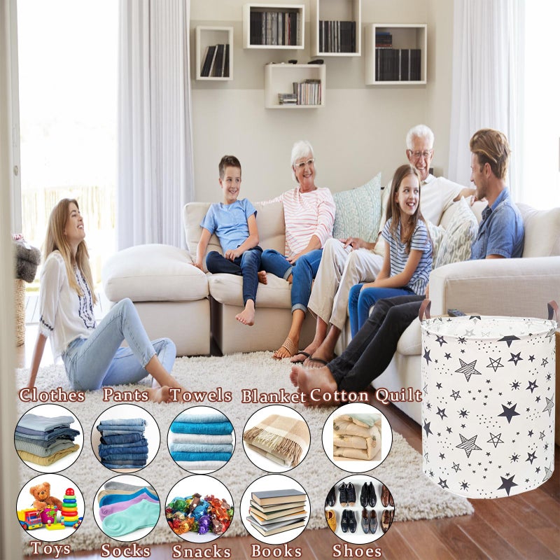 TeLUVHome Waterproof Laundry Hamper Collapsible Laundry Basket Leather Handle Laundry Bag Large Clothes Storage Toy Organization for Bathroom Bedroom Laundryroom College Dorms (Caisanjiao-001) - Image 5