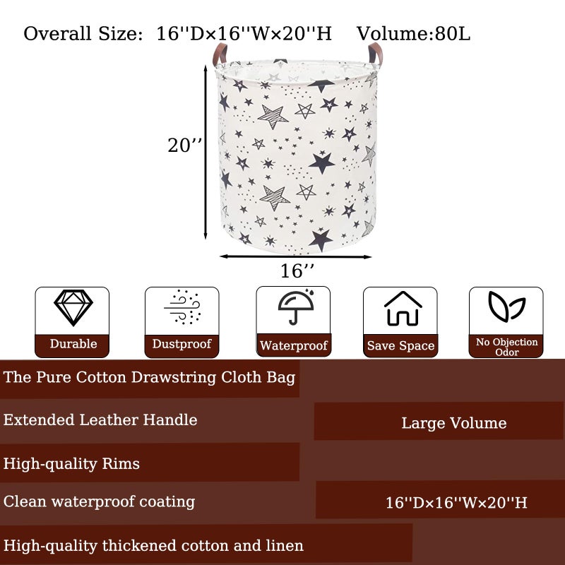 TeLUVHome Waterproof Laundry Hamper Collapsible Laundry Basket Leather Handle Laundry Bag Large Clothes Storage Toy Organization for Bathroom Bedroom Laundryroom College Dorms (Caisanjiao-001) - Image 2