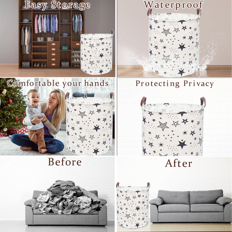 TeLUVHome Waterproof Laundry Hamper Collapsible Laundry Basket Leather Handle Laundry Bag Large Clothes Storage Toy Organization for Bathroom Bedroom Laundryroom College Dorms (Caisanjiao-001) - Image 3