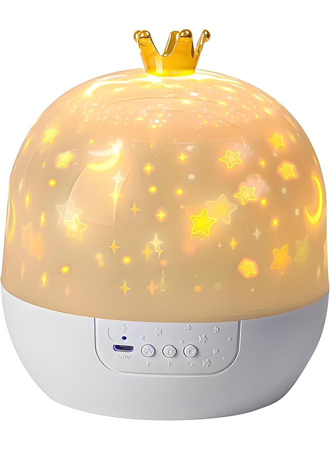 The Bros جهاز عرض ضوء النجوم مع تاج، مصباح مجرة دوار 360°، 15 مجموعة أفلام، أبيض - Image 1