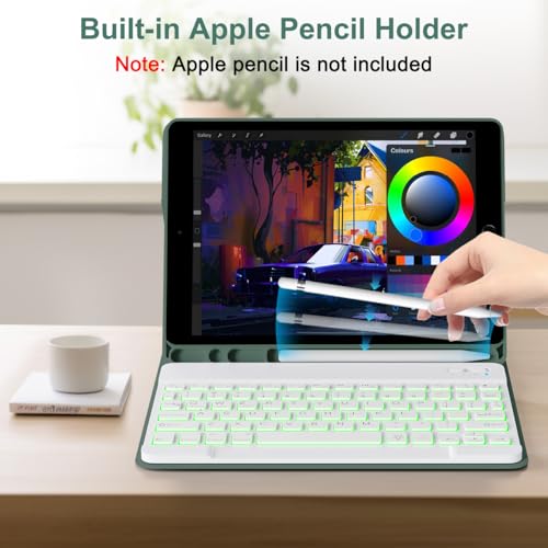 YUNPLE for iPad 9th 8th 7th Generation Case with Keyboard 10.2" - 7 Color Backlit Wireless Detachable Folio Keyboard Cover with Pencil Holder, Compatible with iPad Pro 10.5”/Air 3rd Gen (Dark Green) - Image 5