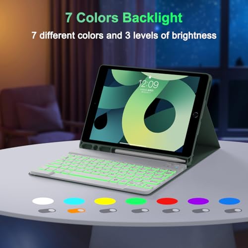 YUNPLE for iPad 9th 8th 7th Generation Case with Keyboard 10.2" - 7 Color Backlit Wireless Detachable Folio Keyboard Cover with Pencil Holder, Compatible with iPad Pro 10.5”/Air 3rd Gen (Dark Green) - Image 3