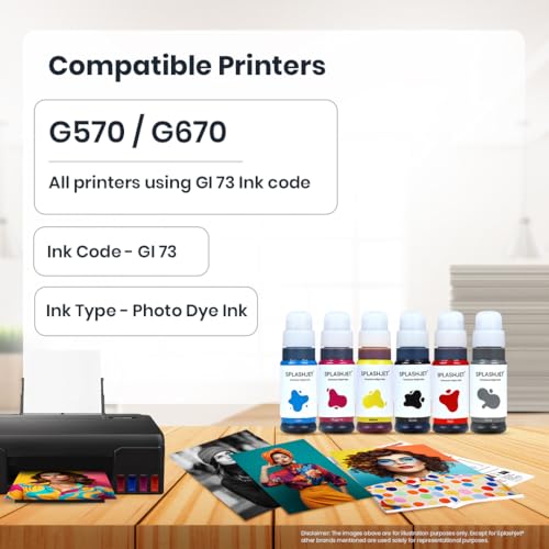 Splashjet 73 Compatible Refill Ink for CN G570 / G670 Printer - (70gm x C/M/Y/BK/R/GR) - 502369 - Image 3