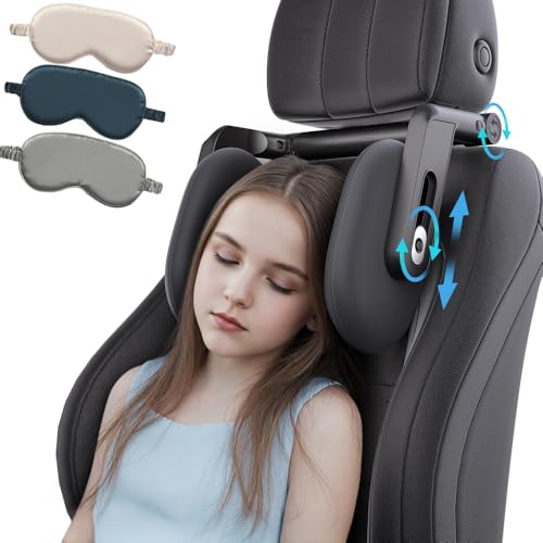 FANXIN Car Headrest Pillow with Hook Adjustable Car Seat Neck Support with Memory Foam Ice Silk 360 Rotating Travel Sleeping Headrest for Kids Adults 1 Eye Mask Included - Image 1