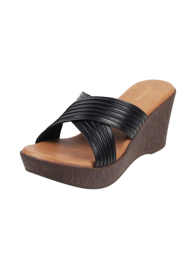 موتشي حذاء موتشي نسائي أسود بكعب إسفيني سهل الارتداء، مقاس المملكة المتحدة/7 الاتحاد الأوروبي/40 (34-123) - Image 1