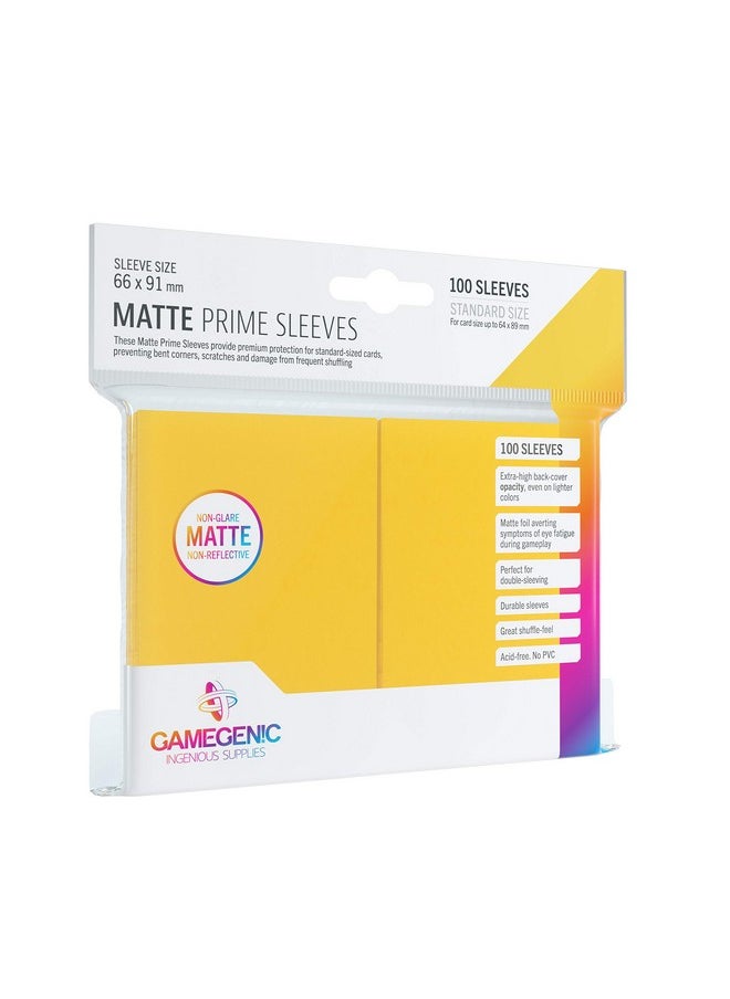 Gamegenic Matte Prime Standardsized Card Sleeves ; 100 Pack Of 66 Mm By 91 Mm Card Sleeves ; Premium Quality Card Game Holder ; Use With Tcg And Lcg Games ; Yellow Color ; Made By Gamegenic  - Image 1