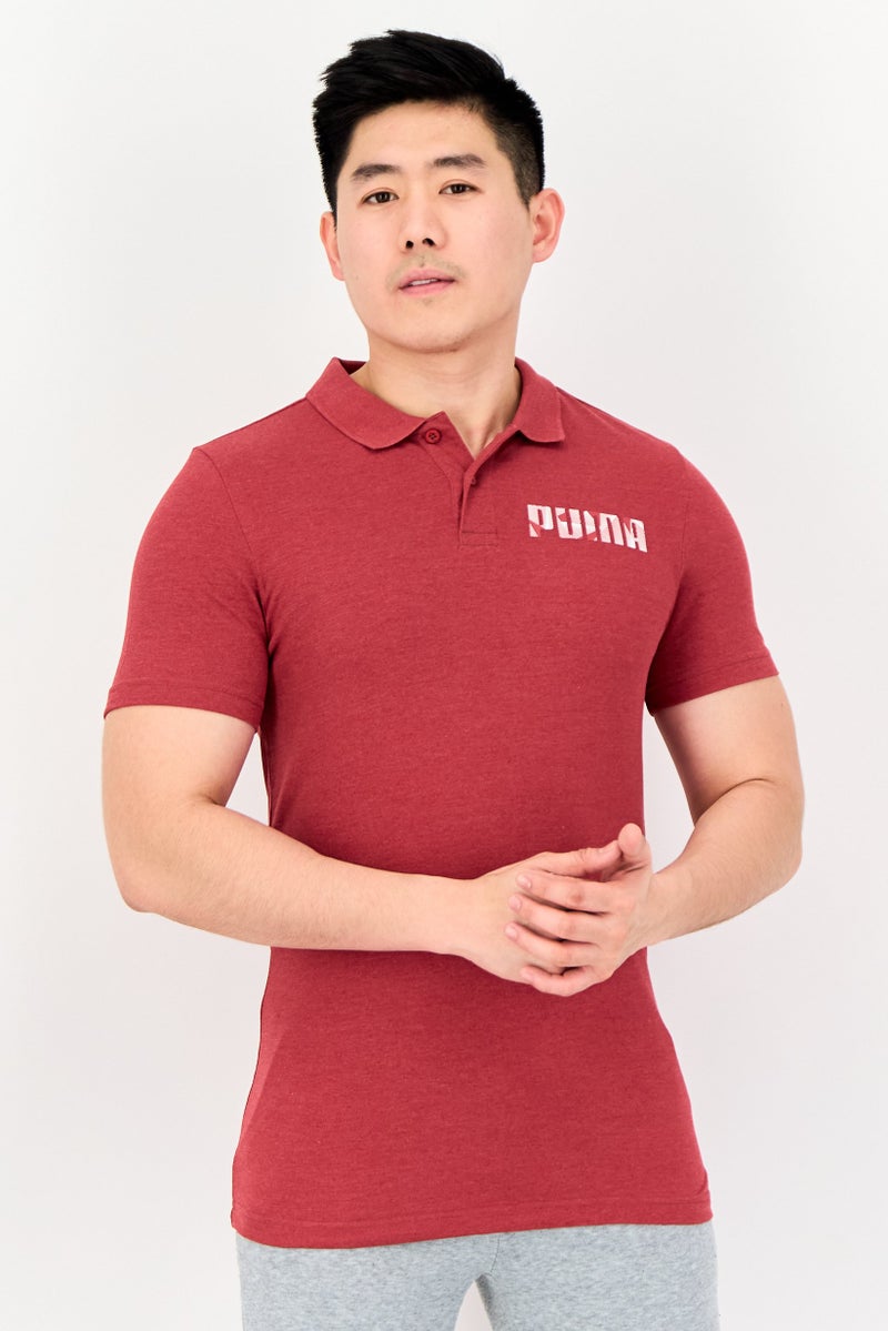 PUMA قميص بولو خارجي للرجال بقصة ضيقة بأكمام قصيرة، أحمر - Image 1