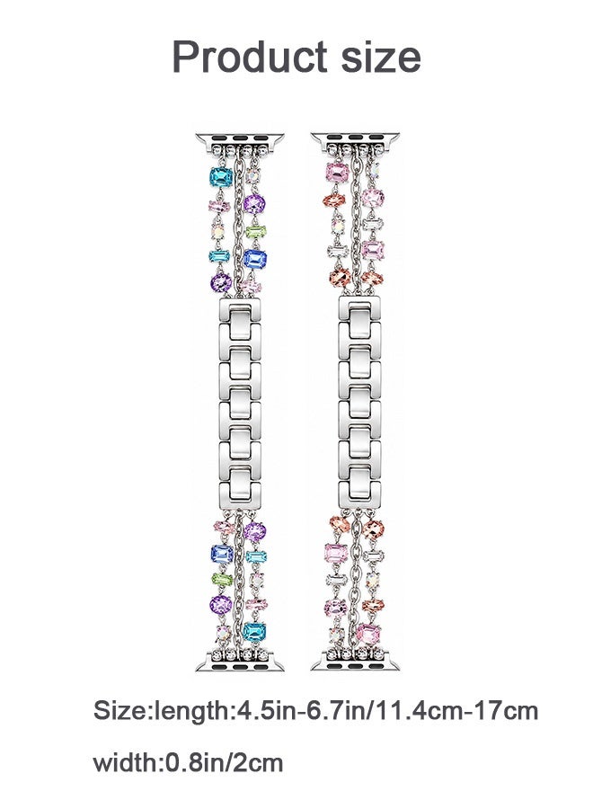 GD 2 Pcs Crystal Beaded iWatch Bands Compatible with Apple Watch 38/40/41mm for Women - Replacement Bands Bling Diamond Bracelet Strap for iWatch Series 4 5 6 7 8 SE - Image 2