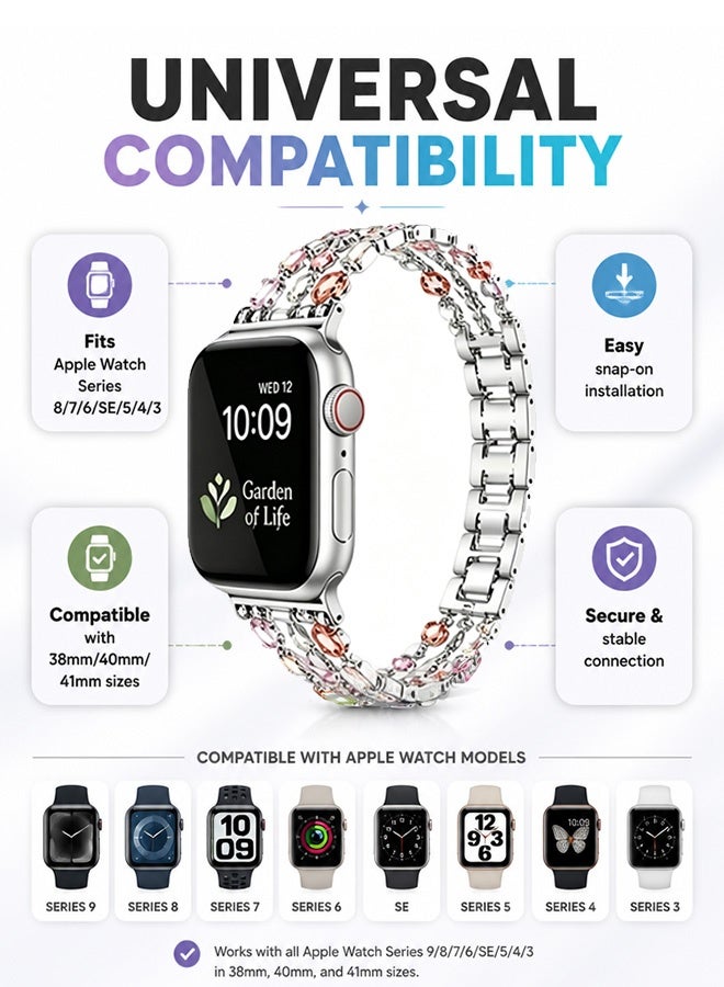 GD 2 Pcs Crystal Beaded iWatch Bands Compatible with Apple Watch 38/40/41mm for Women - Replacement Bands Bling Diamond Bracelet Strap for iWatch Series 4 5 6 7 8 SE - Image 4