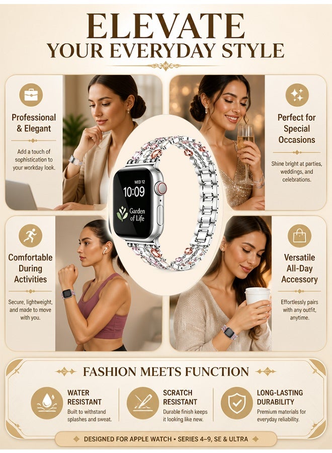 GD 2 Pcs Crystal Beaded iWatch Bands Compatible with Apple Watch 38/40/41mm for Women - Replacement Bands Bling Diamond Bracelet Strap for iWatch Series 4 5 6 7 8 SE - Image 5