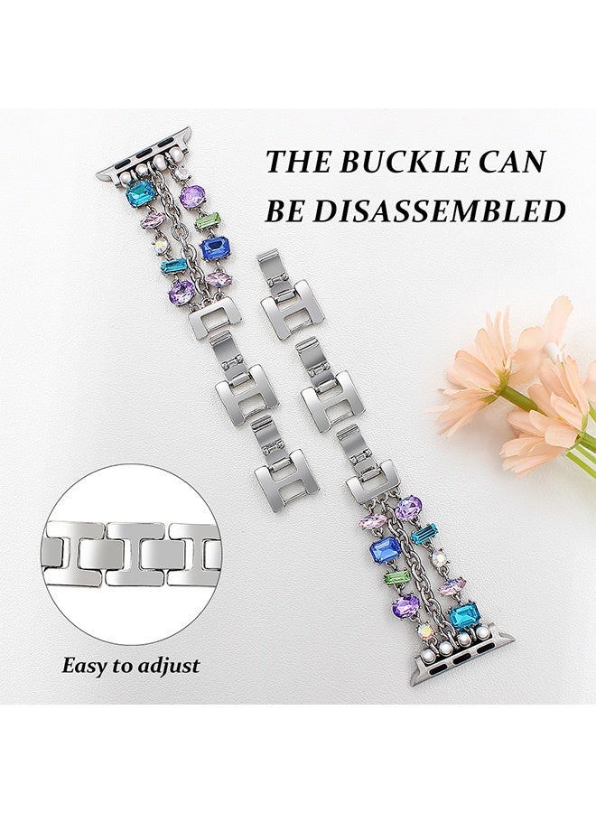 GD 2 Pcs Crystal Beaded iWatch Bands Compatible with Apple Watch 38/40/41mm for Women - Replacement Bands Bling Diamond Bracelet Strap for iWatch Series 4 5 6 7 8 SE - Image 3
