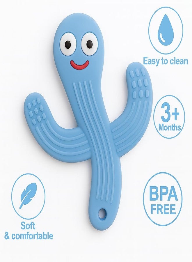 DTR Creation Cactus Baby Teether Toy ? Blue BPA-Free Silicone Teething Toy for Infants & Toddlers | Soft & Safe Gum Soother Chew| 100% Food-Grade Material - Image 3