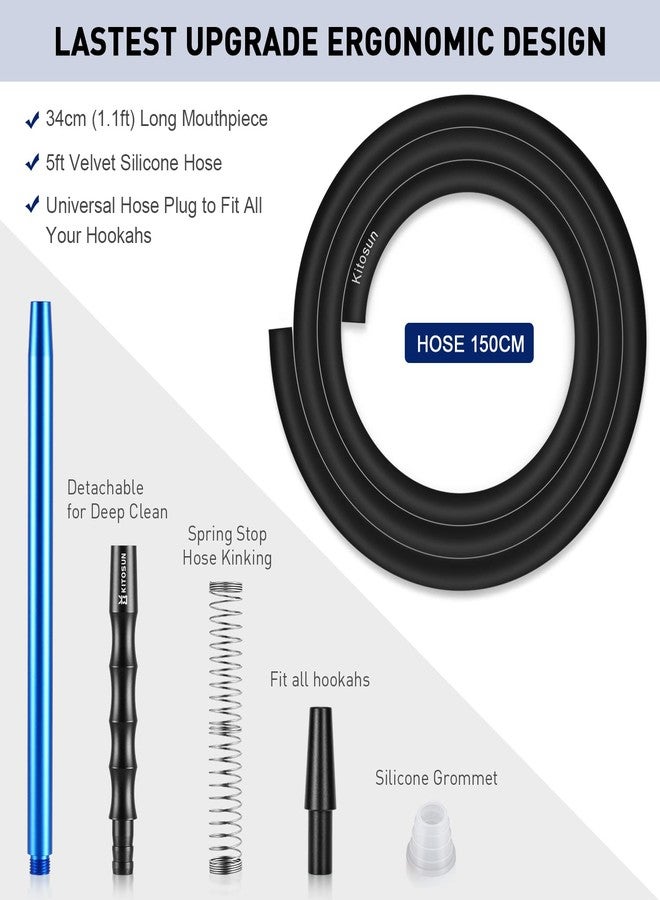 Kitosun D-Hose Hookah Hose Set - Premium Shisha Accessories 1.1ft Long Detachable Aluminum Mouthpiece Handle | 5ft Silicone Pipe | Hookah Adapter | Anti-Kinking Spring | Silicon Grommet (Mint Green) - Image 3