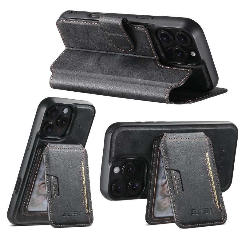 Suteni For Iphone 13 Pro Q05S3 3-In-1 Detachable Vertical Flip Wallet Magsafe Leather Phone Case(Black) - Image 3