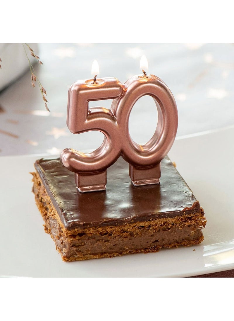 SANTEX 50-Years Rose Gold Birthday Anniversary Cake Candle 8cm - Image 2