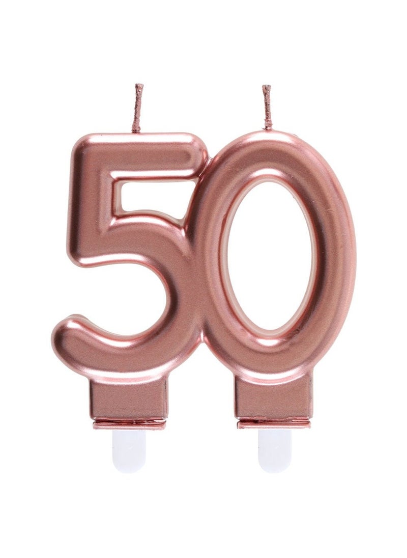 SANTEX 50-Years Rose Gold Birthday Anniversary Cake Candle 8cm - Image 1
