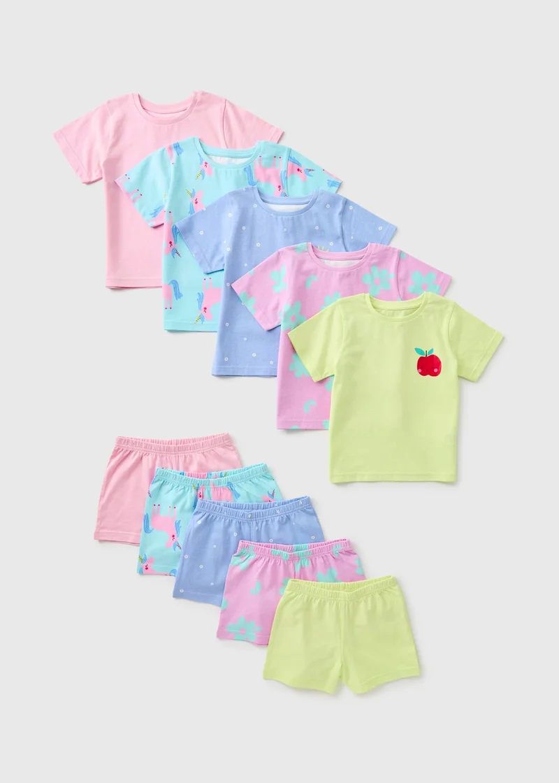 Matalan 5 Pack Girls Multicolour Patterned Pyjama Sets