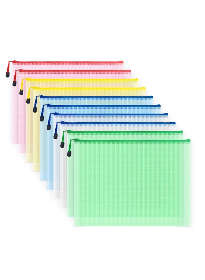 أكياس ملفات 10 قطع ، مناسبة للمكتب والمدرسة وأكياس تخزين ألعاب اللوحة (حجم A4 13.4 × 9.4 بوصة ، الوردي والأصفر والأزرق والأبيض والأخضر) - Image 1
