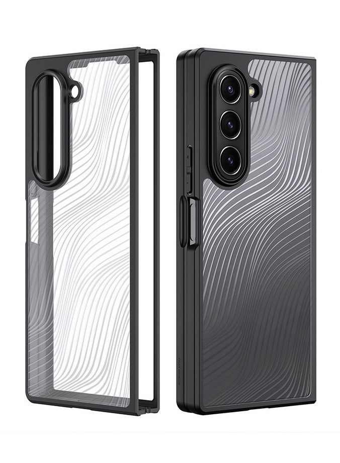 general Case Compatible with Samsung Galaxy Z Flod 6, Shockproof Hard PC Back Soft TPU Frame Flowing Lines Matte Frosted Clear Protective Phone Cover for Galaxy Z Flod6 - Image 1
