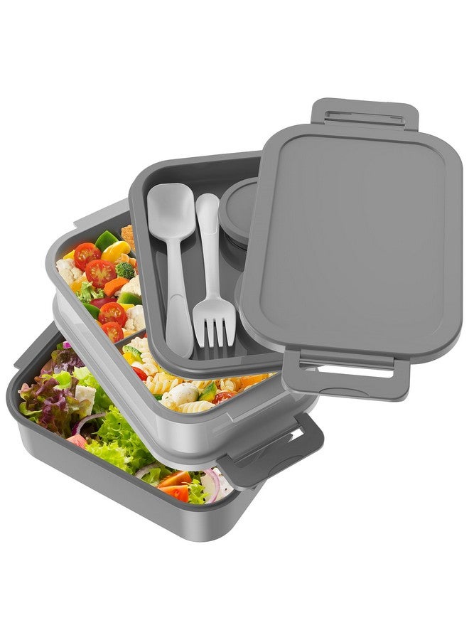 Jelife Adult Bento Box Lunch Box - 3 Layers Stackable Bento Lunch Box for Adults, 72oz Large-Style All-in-One Bento Boxes Leak-Proof Lunchbox with Utensil Sauce Containers for Dining Out,Work, Grey - Image 3