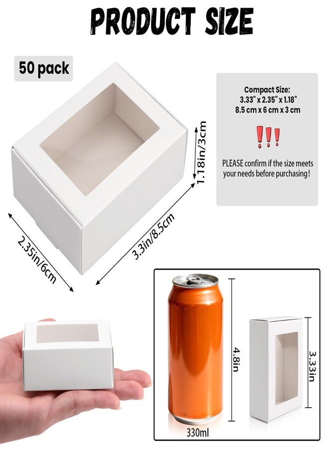 BadenBach 50 PCS Mini Kraft Boxes with Windows,3.33" x 2.35" x 1.18",Small Soap Box for Homemade Soap,Paper Small Gift Boxes Bulk for Candy Cookies Party Favors Mother's Day Supplies(White) - Image 2