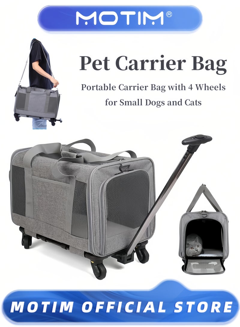 Motim Pet Carrier Bag with 4 Wheels for Small Dogs Cats Portable Cat Travel Rolling Carrier Large Space Extra Spacious Soft Lined Carrier Breathable Car Seat for Puppy Kitten - Image 1