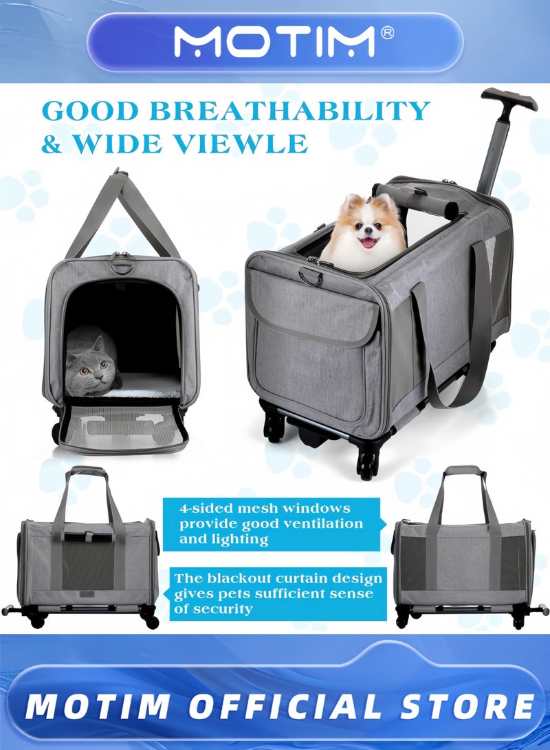 Motim Pet Carrier Bag with 4 Wheels for Small Dogs Cats Portable Cat Travel Rolling Carrier Large Space Extra Spacious Soft Lined Carrier Breathable Car Seat for Puppy Kitten - Image 2