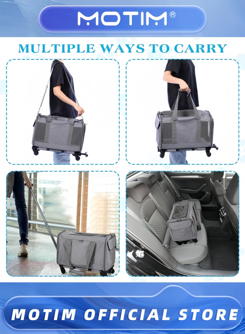 Motim Pet Carrier Bag with 4 Wheels for Small Dogs Cats Portable Cat Travel Rolling Carrier Large Space Extra Spacious Soft Lined Carrier Breathable Car Seat for Puppy Kitten - Image 3
