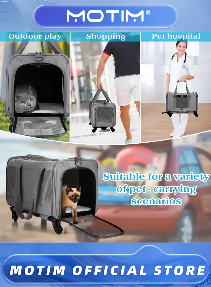 Motim Pet Carrier Bag with 4 Wheels for Small Dogs Cats Portable Cat Travel Rolling Carrier Large Space Extra Spacious Soft Lined Carrier Breathable Car Seat for Puppy Kitten - Image 4